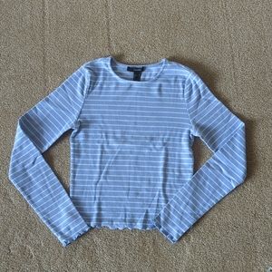 Forever 21 Pastel Purple and White Striped Lettuce-Edge Crop Top Size M